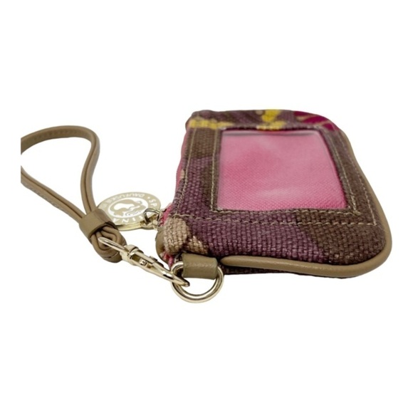 SPARTINA White & Brown Canvas ID Holder Wristlet Linen & Leather - Picture 4 of 9